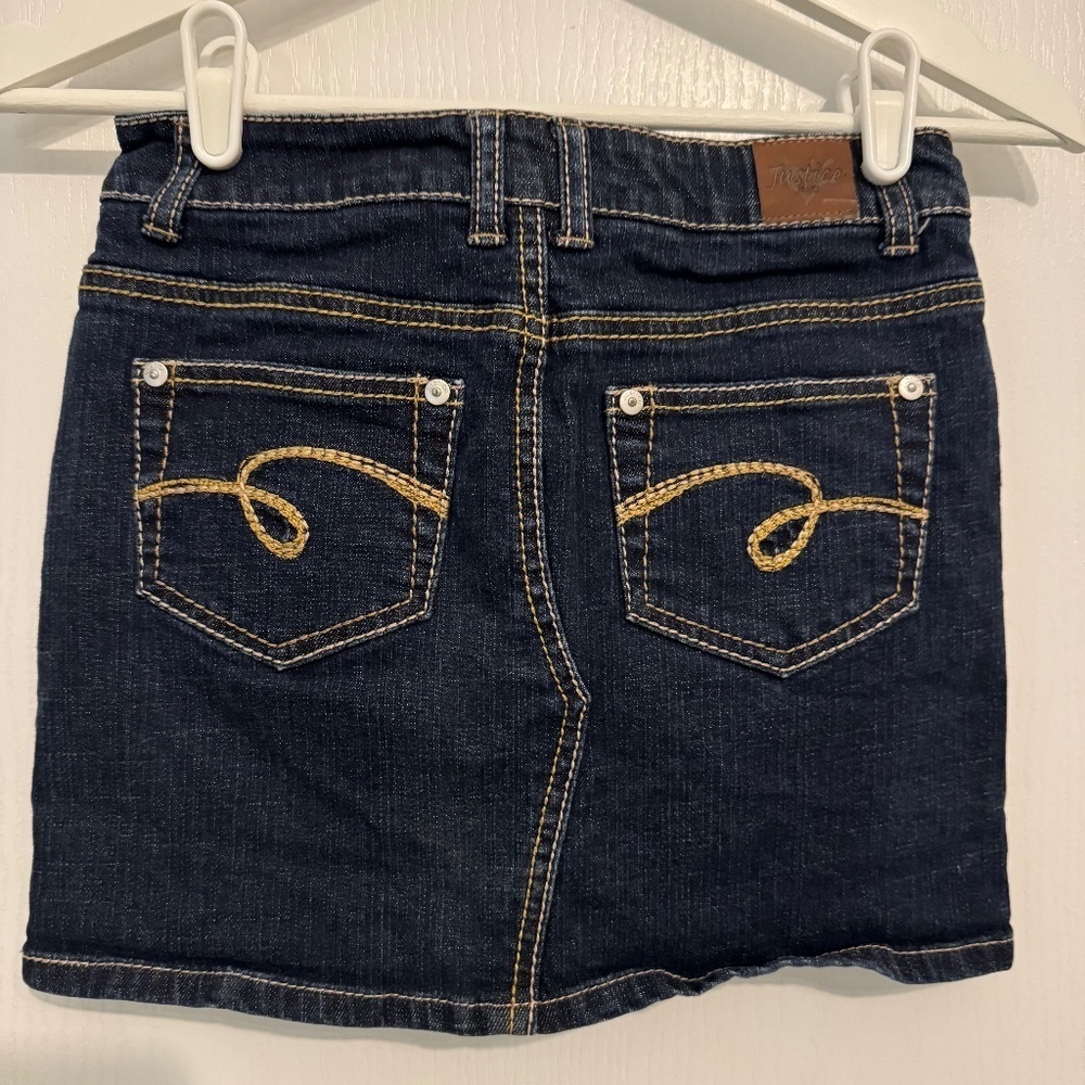 Justice girls denim blue jean skirt skort shorts mini dark wash 12R trendy cute - Picture 6 of 12